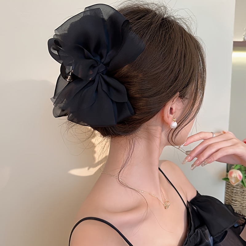 

1pc Elegant Mesh Bowknot Decorative Hair Claw Clip Large Non Slip Hair Grab Clip Hair Bun Maker For Women And Daily Use