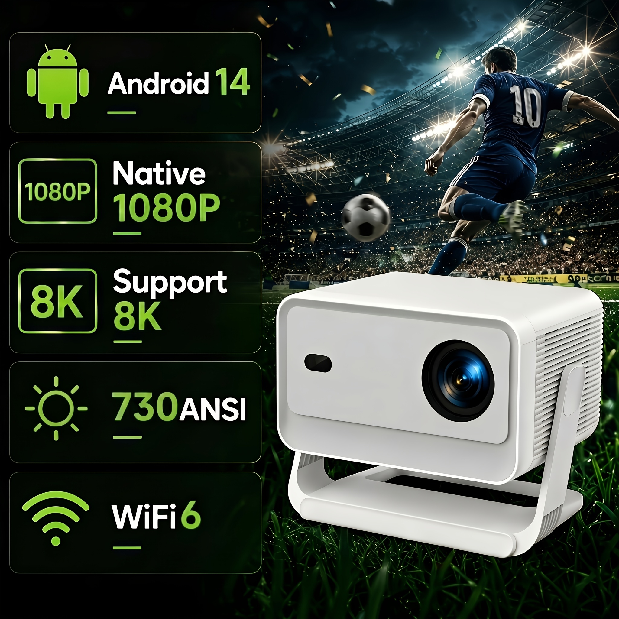 Luxvyn 14 Projector Gimbal A6 Pro Flexible Rotating Projector Native 1080p Support 8k 730ansi With Auto Keystone Correction Portable Video Projector Unlock To Watch Outdoor Match Parties