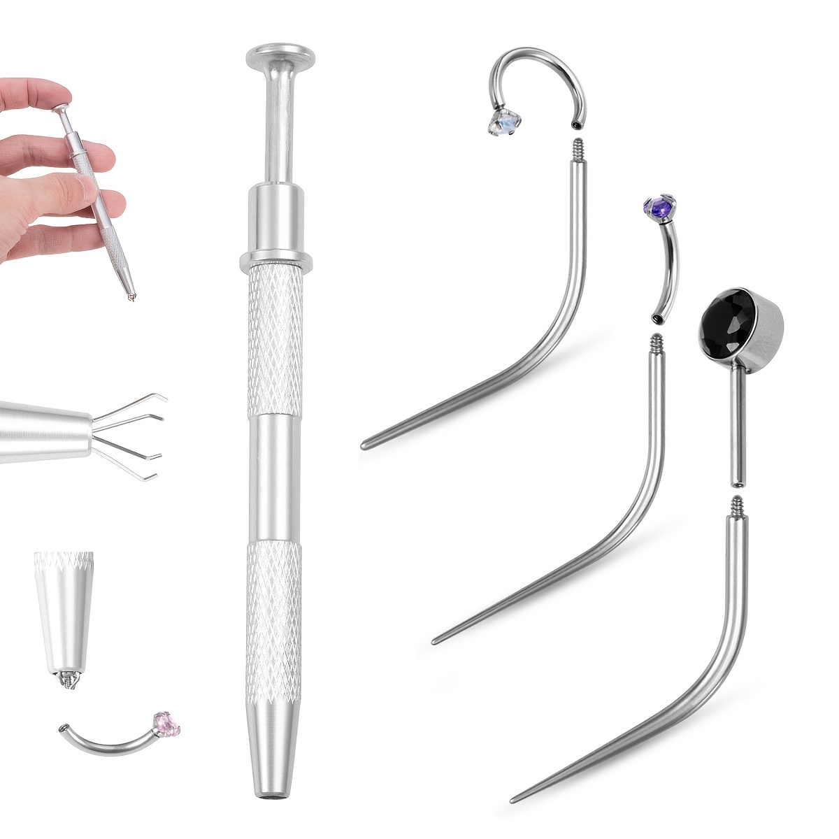 2d flat 4pcs piercing taper ball grabber tool for changing jewelry 14g 16g 316l stainless steel flat back earrings tool body piercing kit for ear nose lip navel