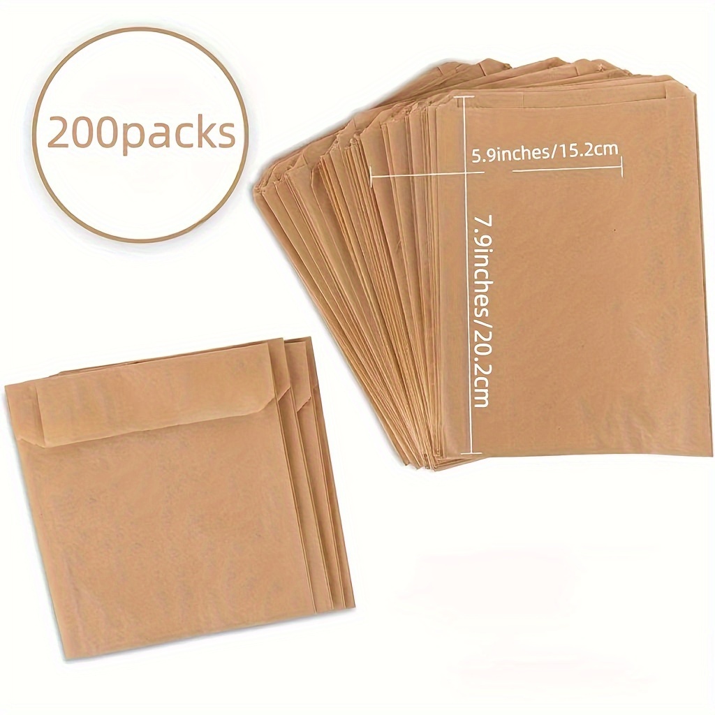 5.9×1×7.9in Paper Bag Sandwich Kraft Paper 50/100/150/200pcs, Compostable Food Grade Paper Bag - Unbleached Natural Kraft Paper Stock Bag, Suitable for Bakeries, Cookies, Snacks, Sandwiches, Hamburgers, Donuts