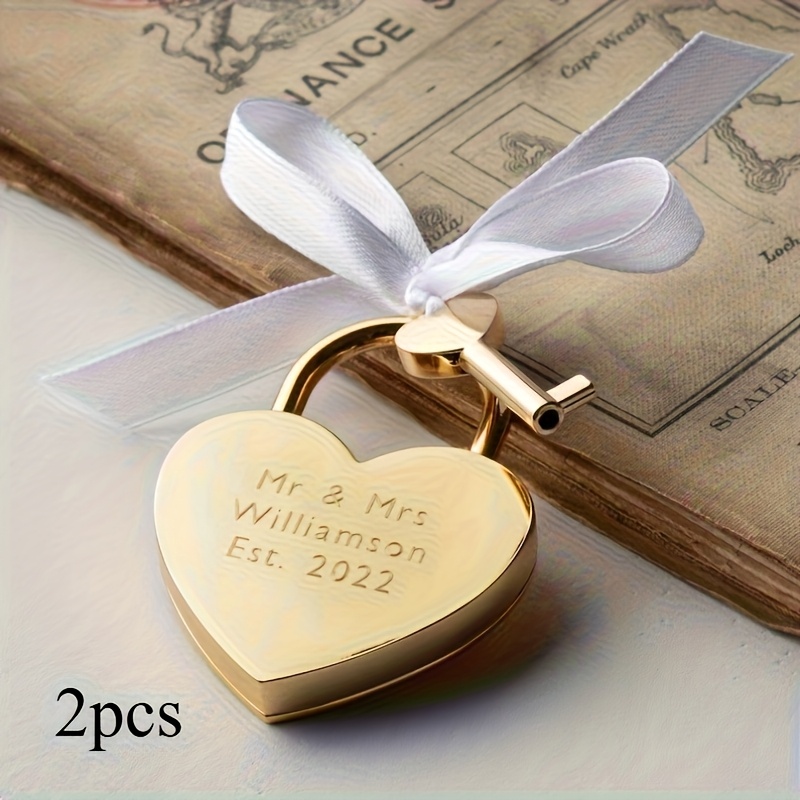 Custom Heart-Shaped Wedding Locks, Engrave Names & Dates