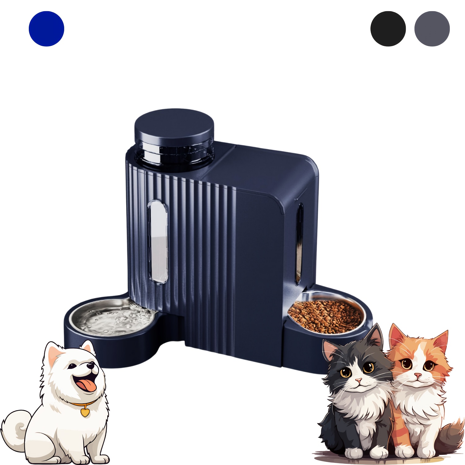 TEMU Food Feeder And Water Dispenser, -one Set, 3l Large Capacity, Automatic Gravity Feeding, 304 Stainless Steel Bowl, Removable And Washable, For
