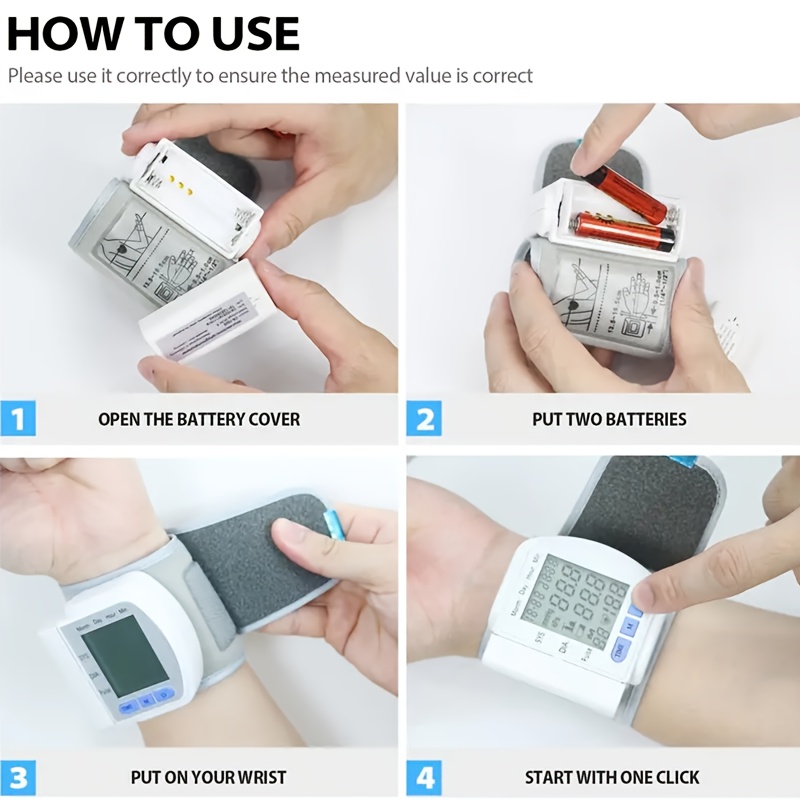   kun automatic wrist blood pressure monitor digital sphygmomanometer with large lcd display adjustable strap battery powered easy to read heart rate and memory storage features no   Product details 5