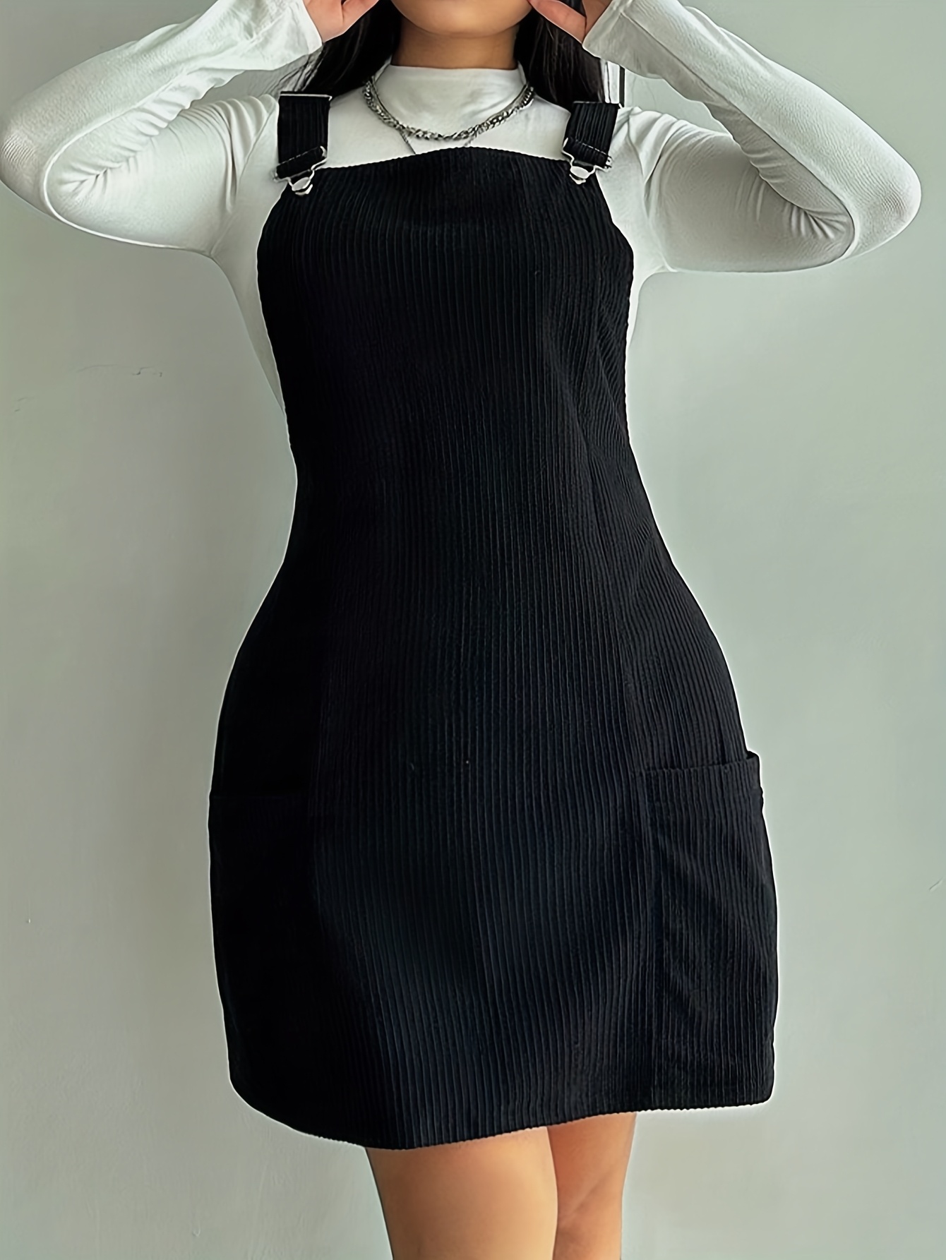 Plus Size - Plus Size - Plus-Size Women'S * Fashion * Solid Color Short  Corduroy Suspender Dress