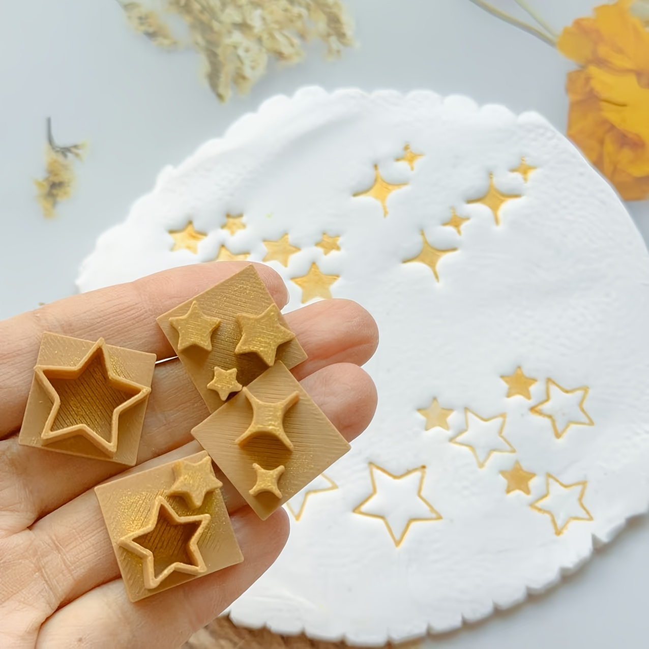 TEMU 2pcs/4pcs Classic Star-shaped Clay Stamps With Different Designs, Simple And , , Suitable For Diy Crafts On Ceramics, Pottery, Clay, And Other