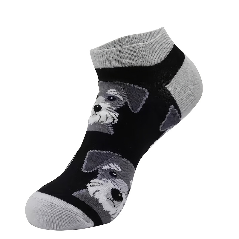 TEMU 1 Pair Gray Schnauzer Print Unisex Boat Socks, Summer Breathable Japanese Cartoon Shallow Short Socks All-match Premium