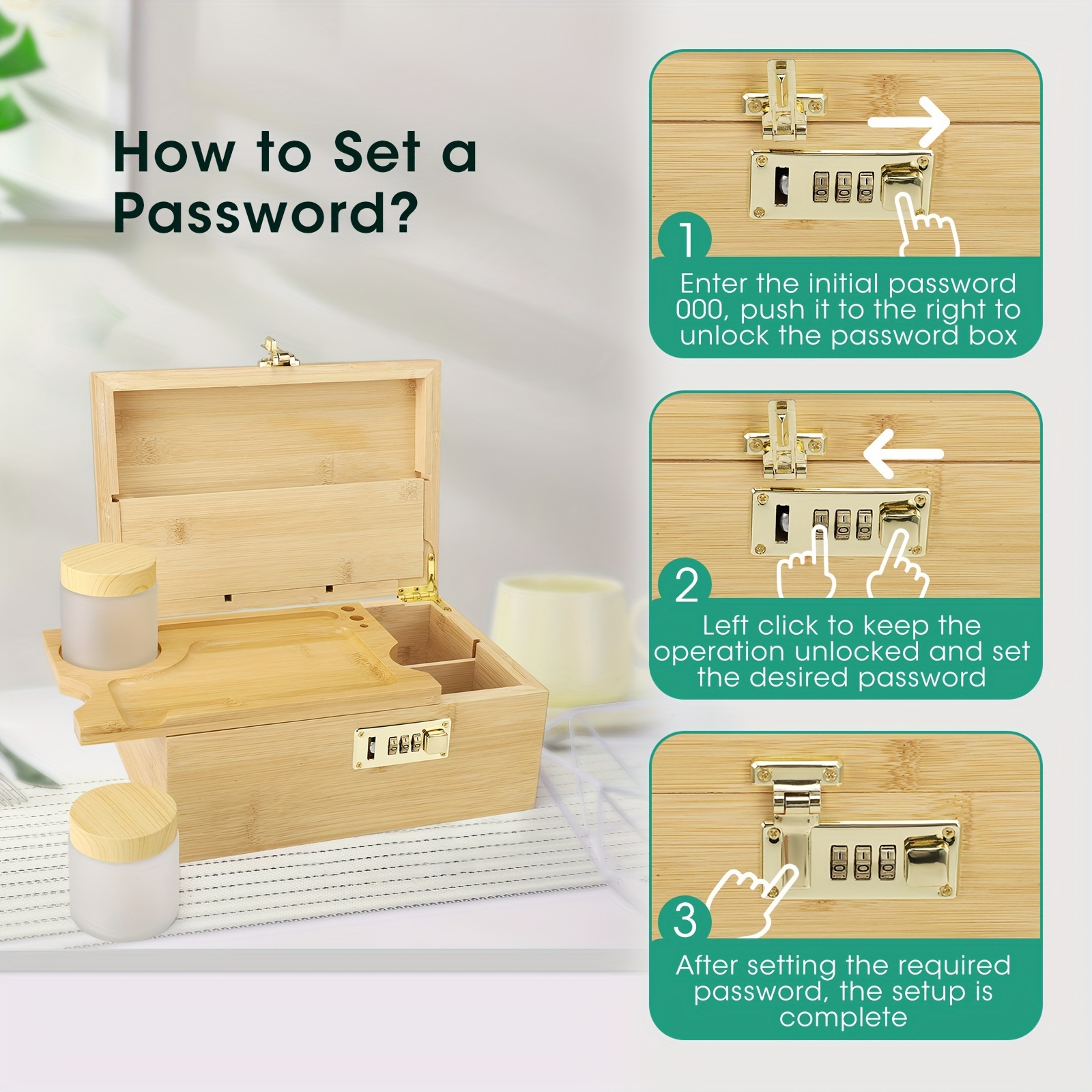 Lockable Bamboo Medicine Storage Box with Jars & Rolling Tray
