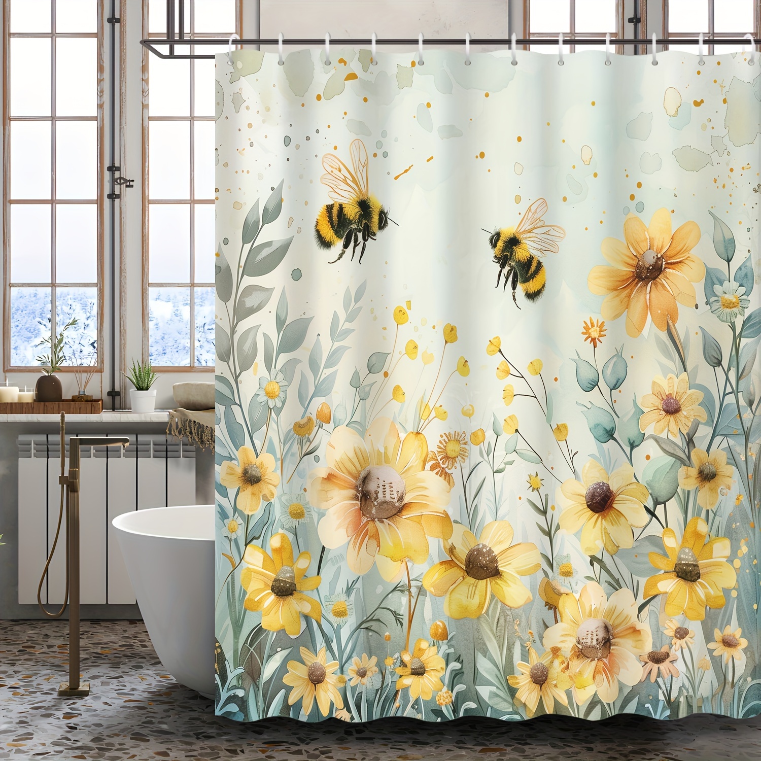 

1pc Aesthetic Plants And Printed Shower Curtain For Apartment Bathroom Shower Curtain Decoration Hanging 72inch*72inch 12