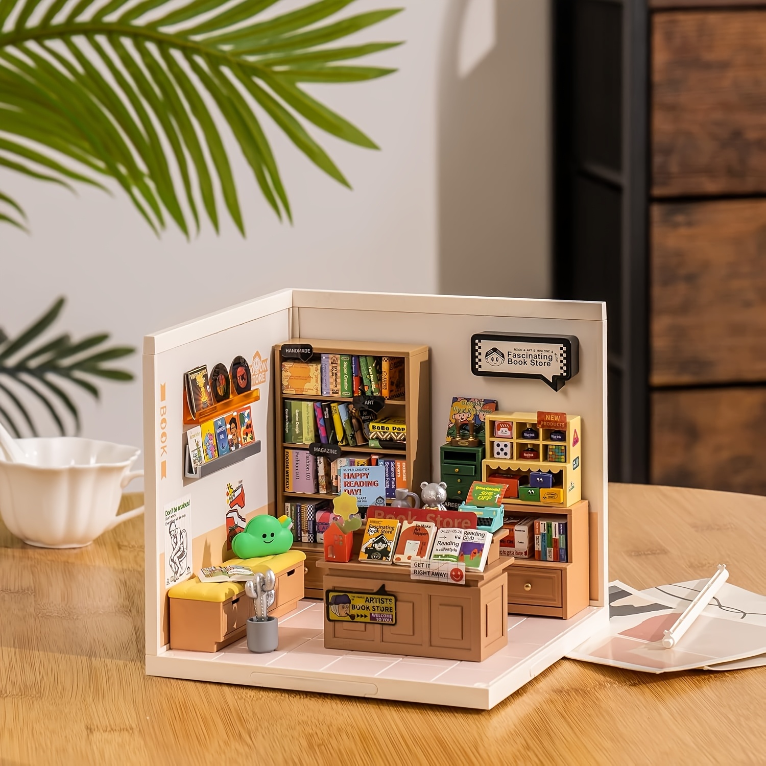 TEMU Kit de Construction Miniature Librairie DIY Rolife Super Creator - Réaliste à l'Échelle 1:24 avec Meubles Minuscules, Étagères , Bureau &