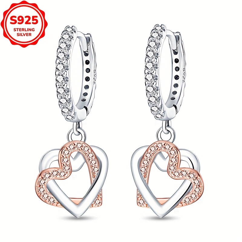 TEMU Drop Earrings S925 Sterling Silver Fine Wedding Party Jewelry Silver Grams 3 Grams