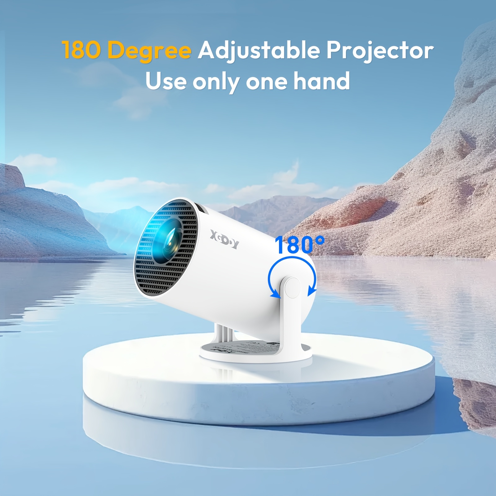 Projecteur Compact XGODY avec Android 11, Double Wifi6, Luminosité de 260 ANSI Lumens, Résolution HD Locale 1280X720P, Compatibilité 4K, Fonctionnement Silencieux, Utilisation Facile à Une Main et un Angle de Projection Polyvalent de 180°, Idéal pour les Configurations Home Cinéma