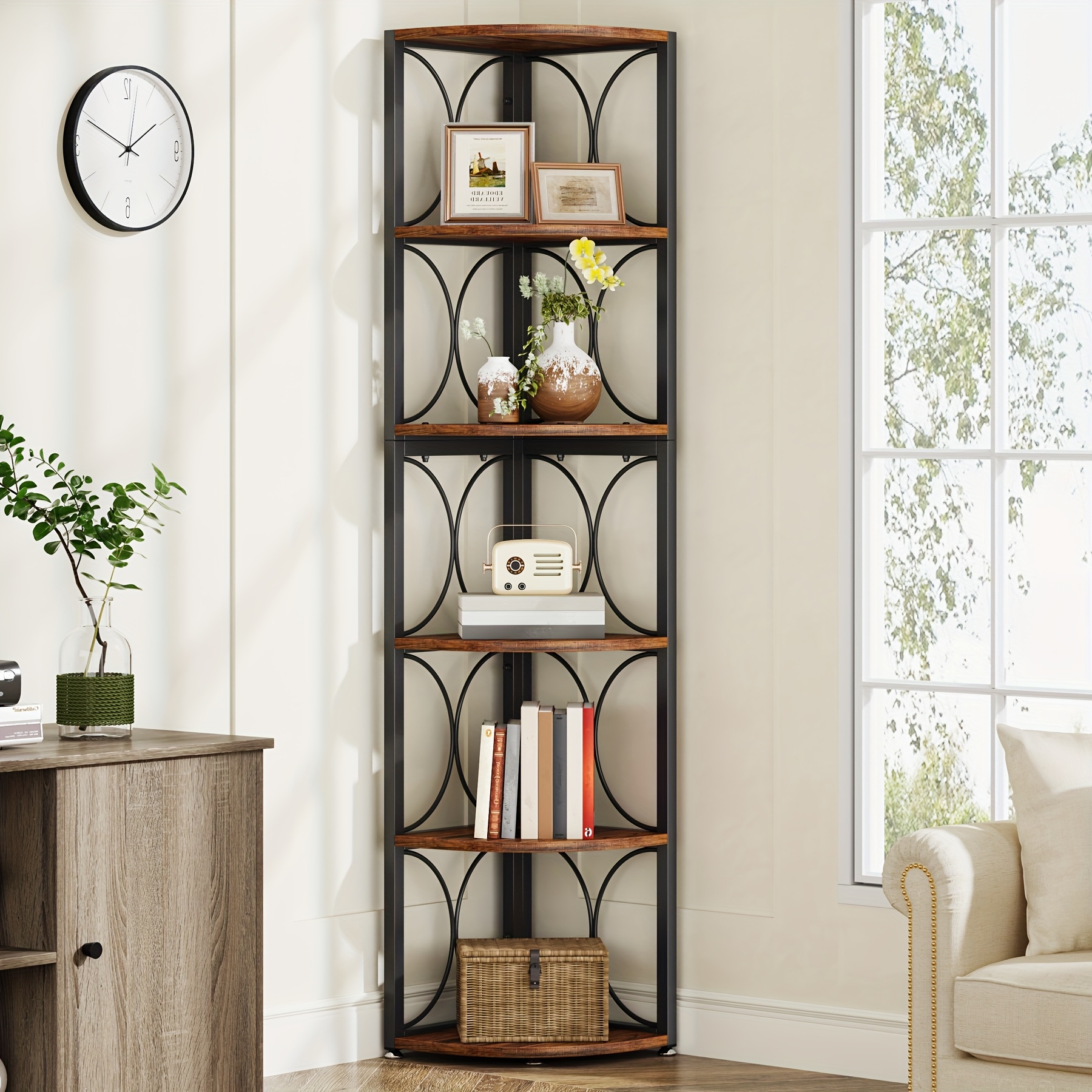 TEMU 6 Tier Bookshelf, 67 Inch Tall Corner Shelf, Bookcase Storage Rack, Standing Shelving Unit, For Living Room And Small Space