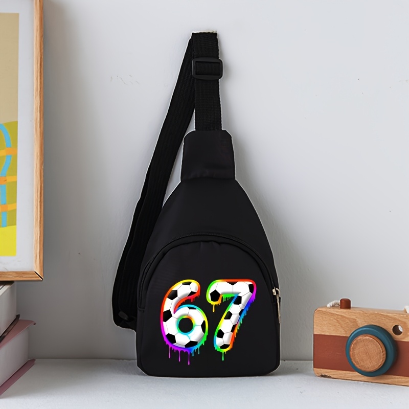 TEMU Football Number '67' Crossbody Bag - Large Capacity Mini Chest Pack With Adjustable Strap, Lightweight Durable Suitable For,, Parties, Machine