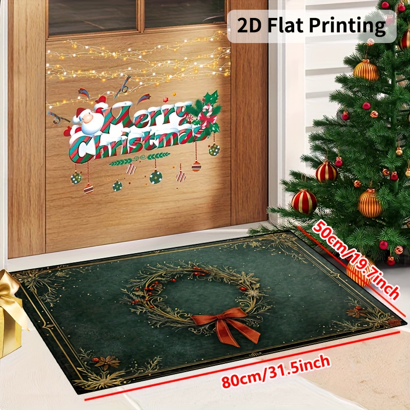 1pc Of Thick Felt Weighing 1000 Grams Per , In Sizes 15x23/19x31/23x35/31x47 Inches. ' Knot Holly Wreath, Christmas Decoration' Non-slip, Machine Washable Polyester Door Mat For Indoor And Outdoor Use