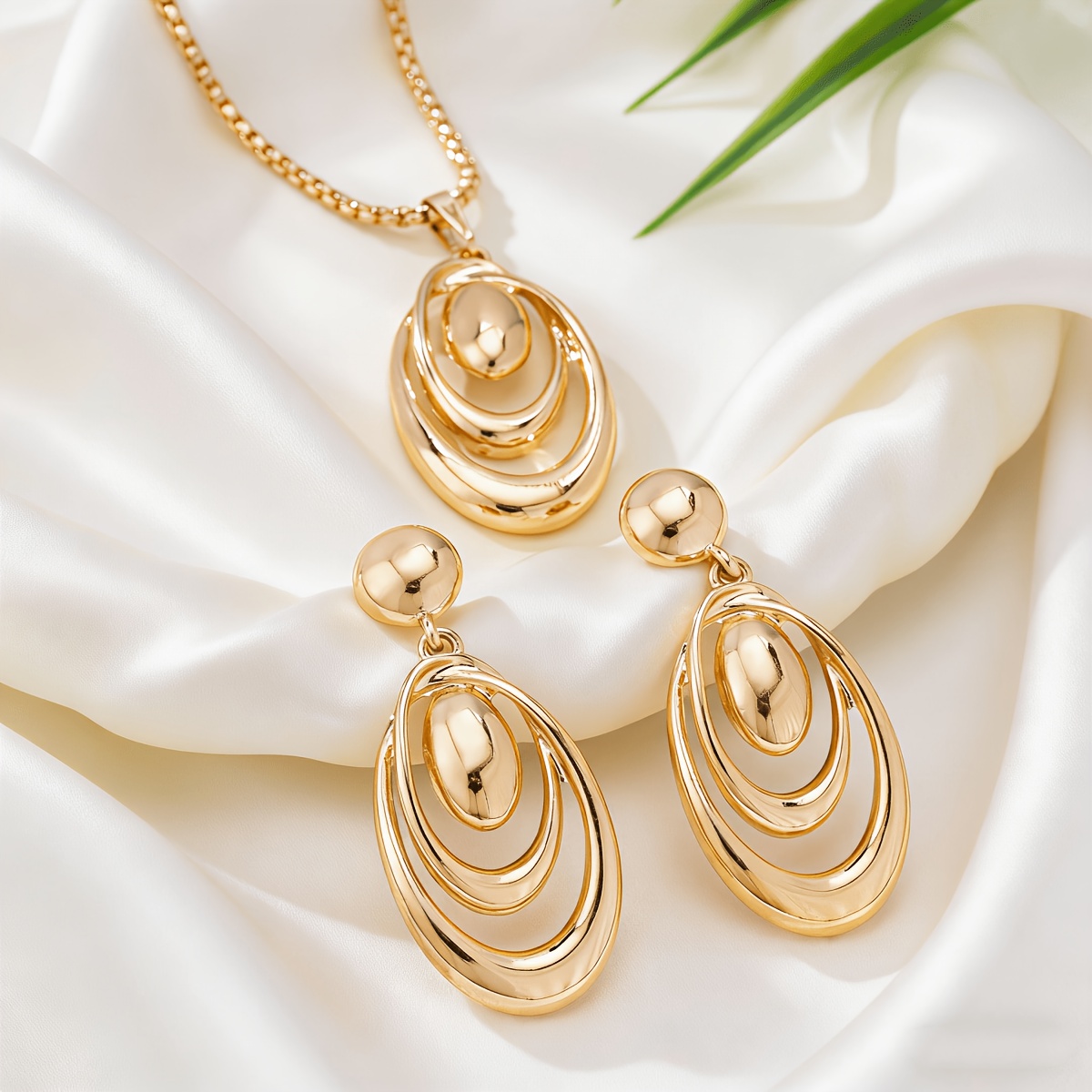 TEMU 2pcs Set Geometric Water Drop Distressed Retro Light Luxury Elegant Necklace Earrings, Suitable For , Parties, Banquets, Casual Evening Wear