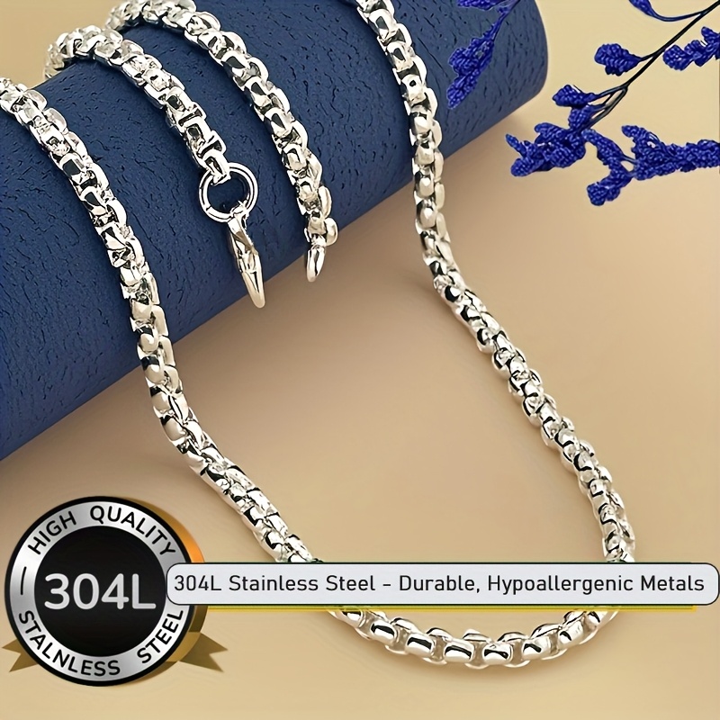 E-shop Elegantes silberfarbenes 304L Edelstahl 3mm Rundgitter Halskette - Geeignet für Partys und Geschenke, Multifunktionales Accessoire | Anhänger