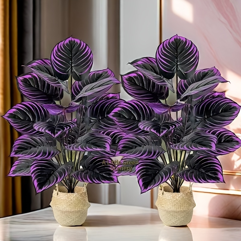 

2pcs Elegant Violet Artificial Plants With Black Leaves - Home, Office Desk, & Wedding Decorations - Ideal For Valentine's Day, - No Container Needed, Artificial Plants For Home Decor