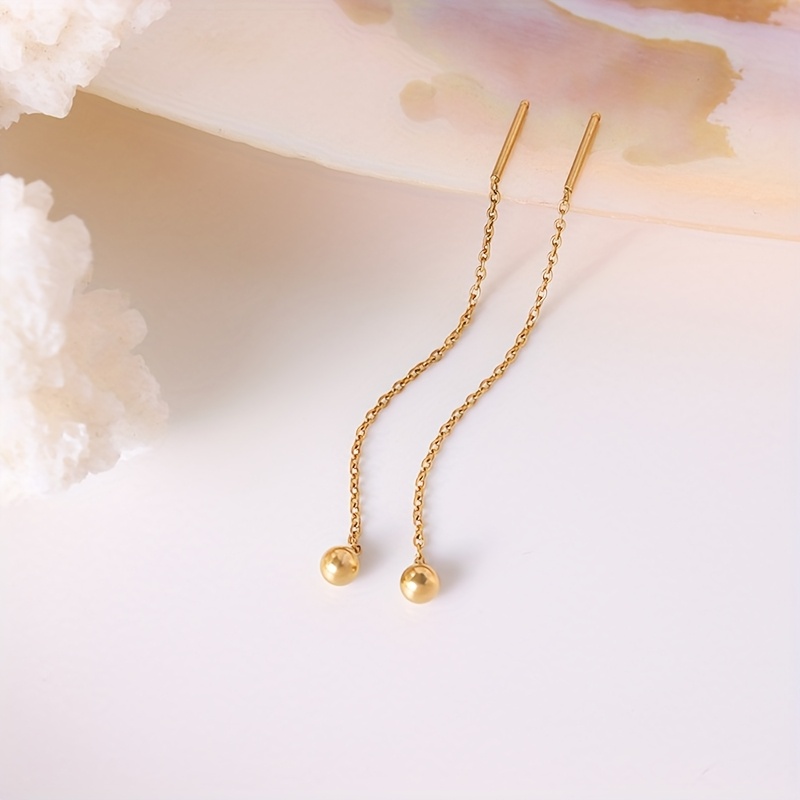 Tassel Chain Bead Stainless Steel Earrings