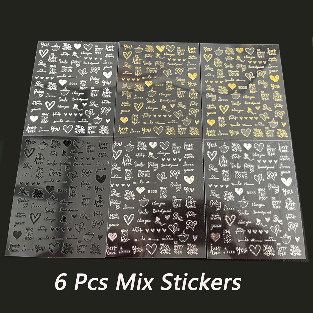 Image of 6pcs/pack Professional Color Multi Type For Nail Art Heart Letter Decal Product Exquisite Decorative For Nail Art Tools Suitable For Nail Practice/ For /salon/