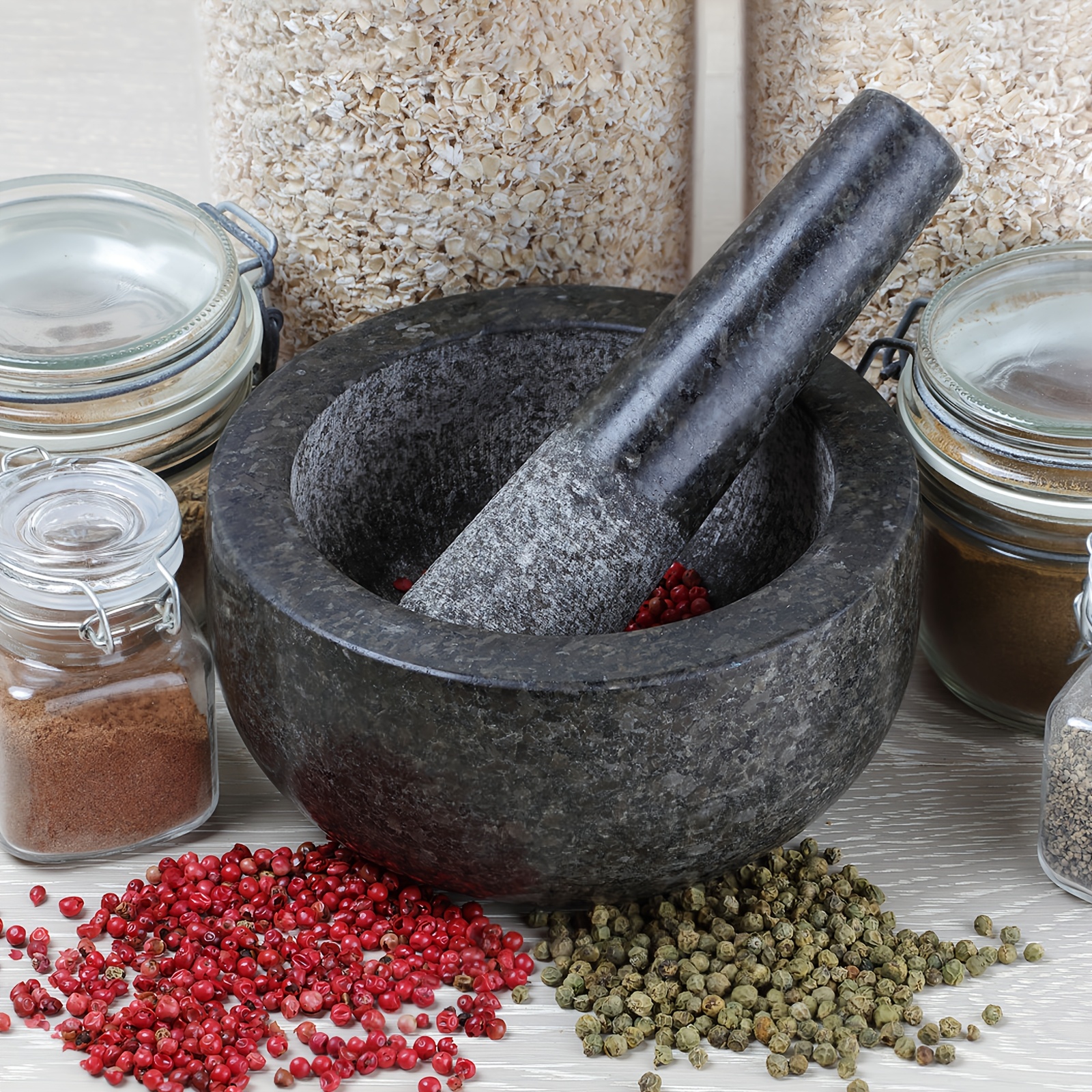 TEMU Granite Mortar And Pestle Set 16 Cm Diameter Large Capacity Hard Granite Mortar Premium Stone