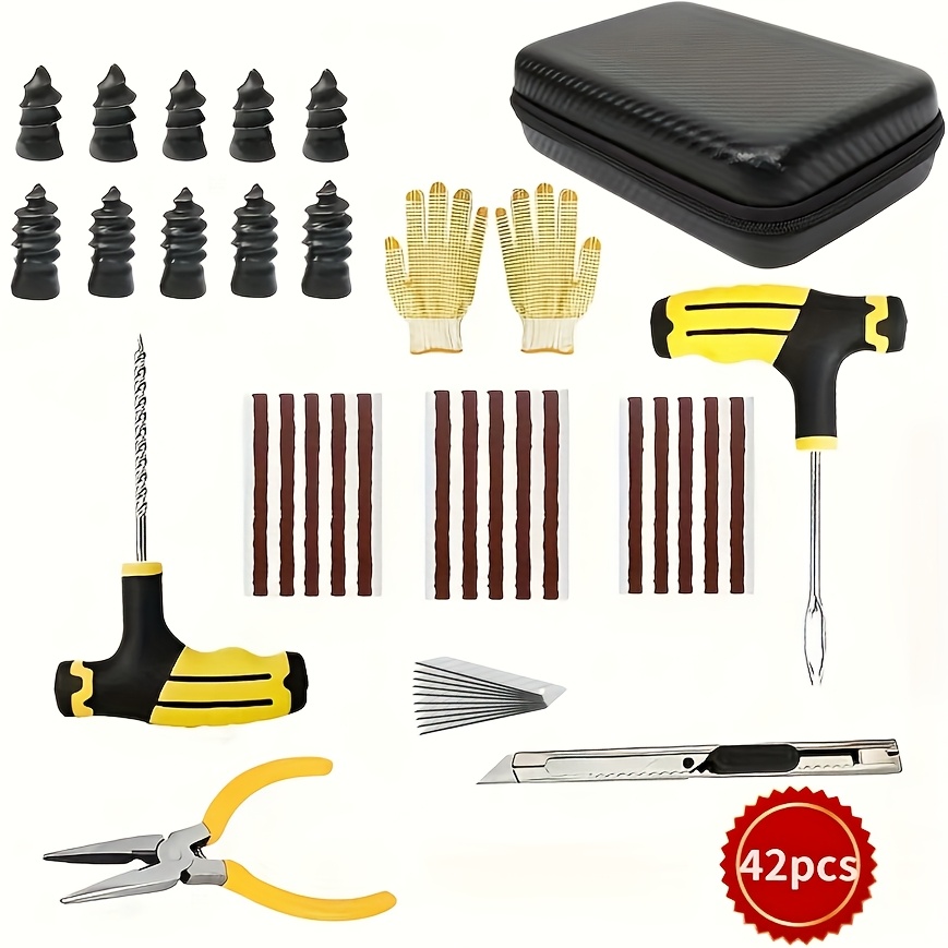 42pcs Car Tire Repair Kit with Emergency Tools, Patches &   - Easy-to-Use for Quick  