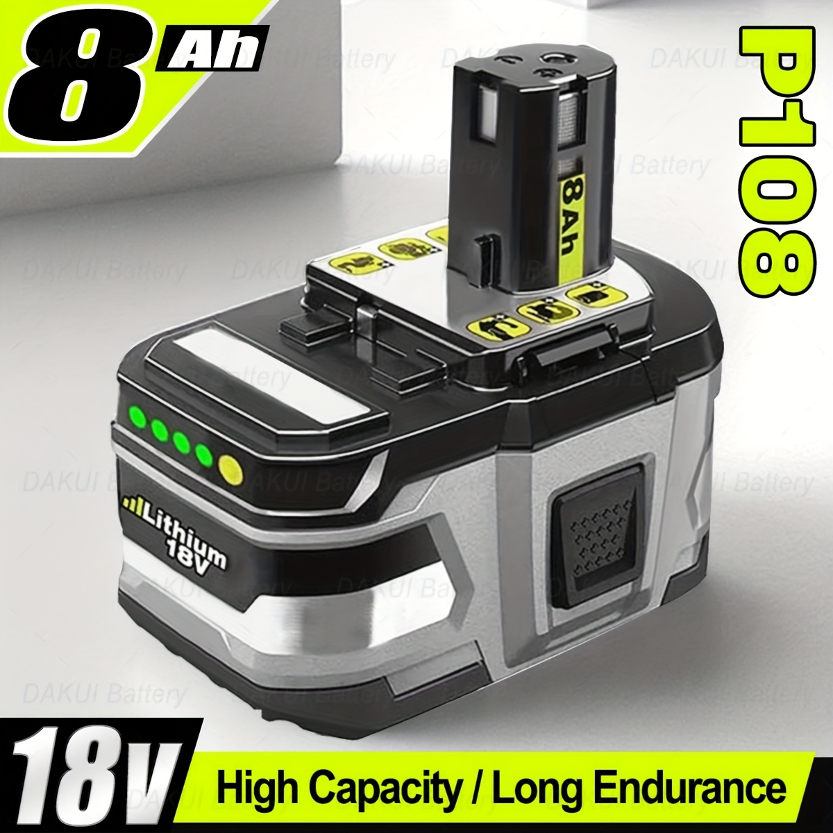 TEMU Batterie de remplacement 8.0Ah 18V pour outils Ryobi 18V Lithium-Ion, compatible avec la série One+ Plus et les modèles P109, P108, P107, P105,