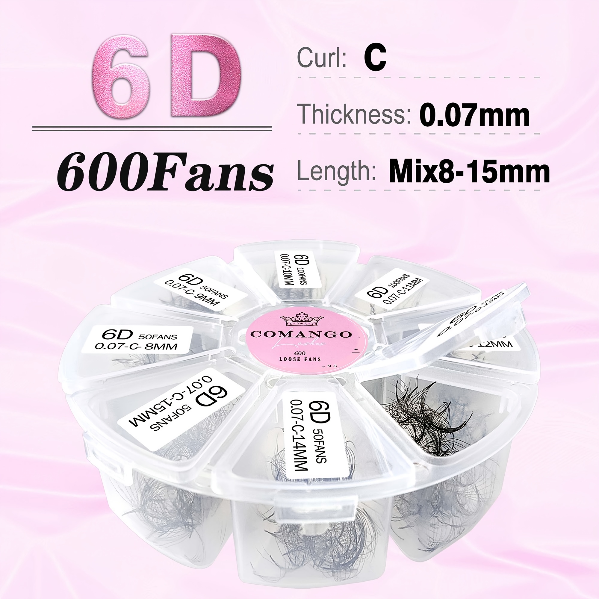Image of Comango Premade Fan Lashes Mix 8-15mm 600 Fans Loose Narrow Short Stem Volume Fans 3d-16d 0.07/0.05mm Pointy Base Volume Eyelash Extensions Self Grafting False Eyelashes