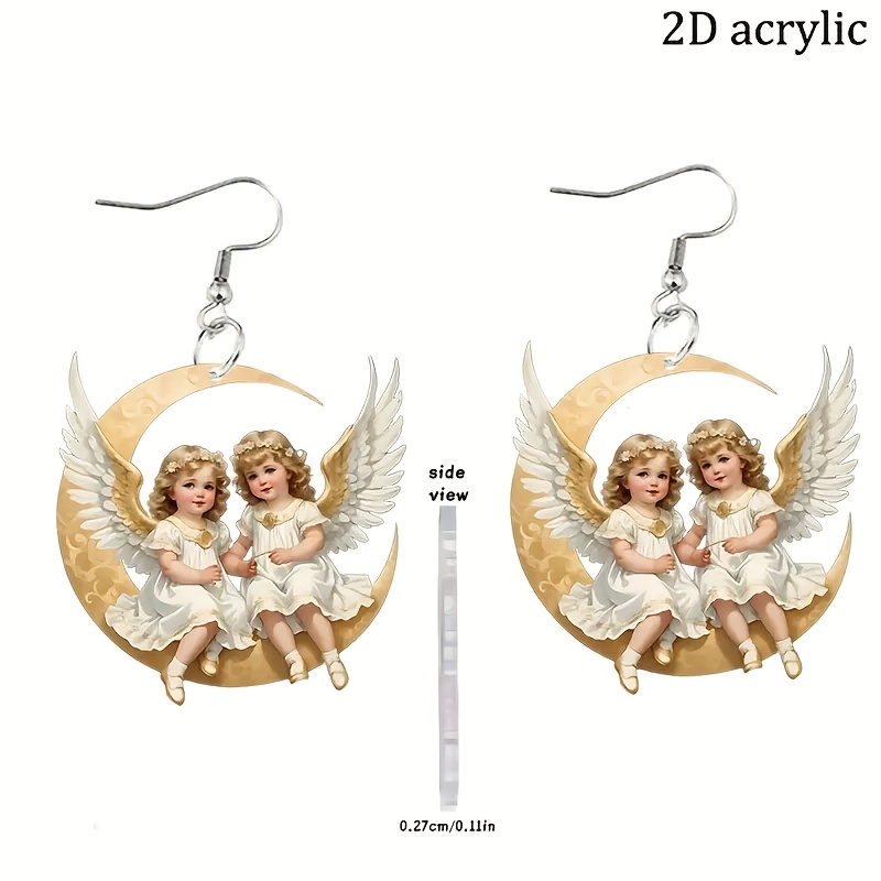 Vintage Cute Angel Sisters Acrylic Simulation Earrings
