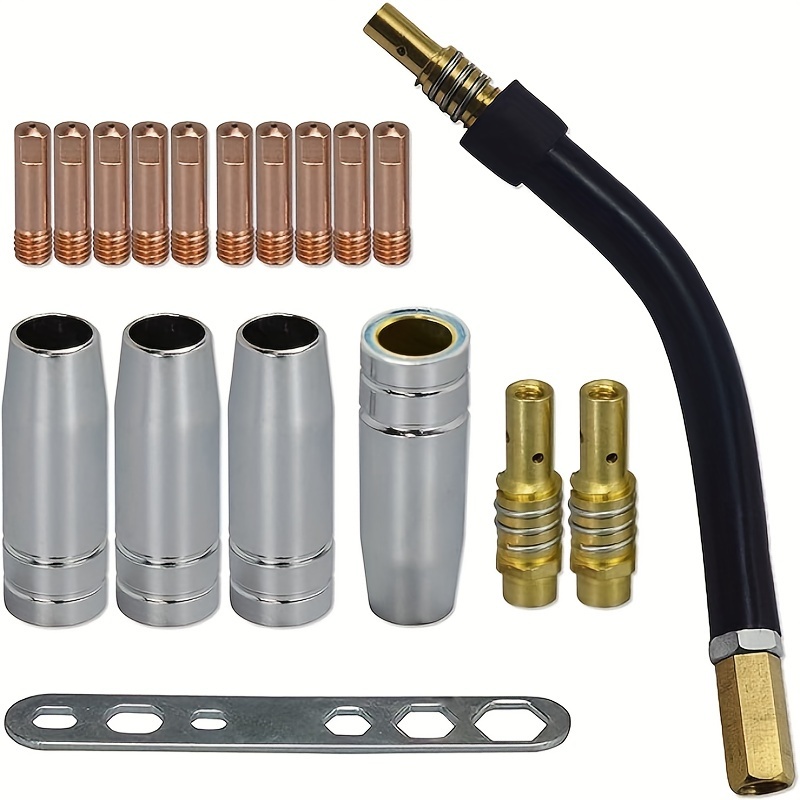 

18-piece Mb15 15ak Mig Welding Torch Kit: Copper Contact Tips (.035" / 0.9mm), M6 Holder, Diffuser & Shield Cup - Battery-free Torch For Welding