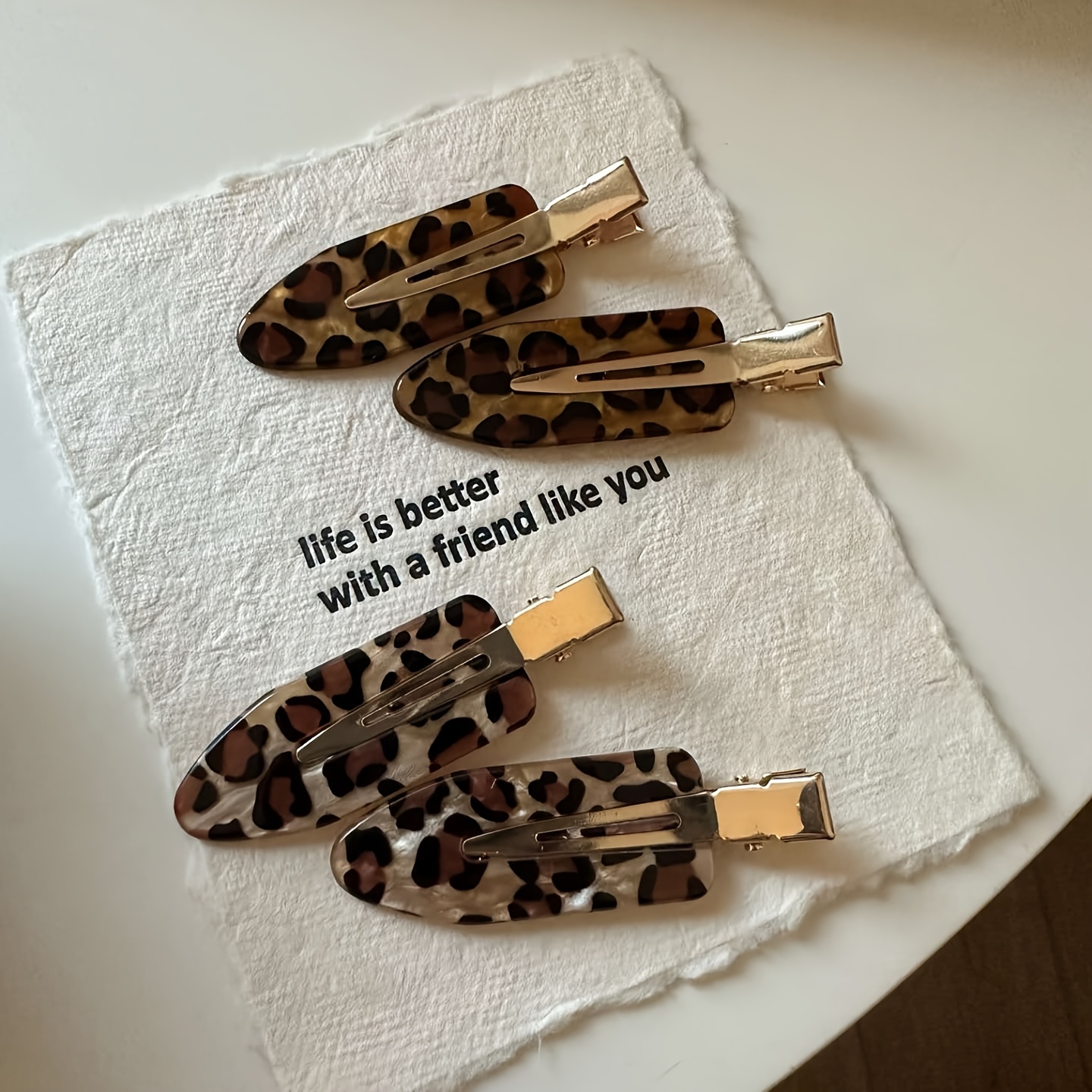 TEMU Set da 4 pezzi di fermagli con bordo a stampa leopardata, fermacapelli senza cuciture in acetato acrilico, fermagli per laterale, fermagli a