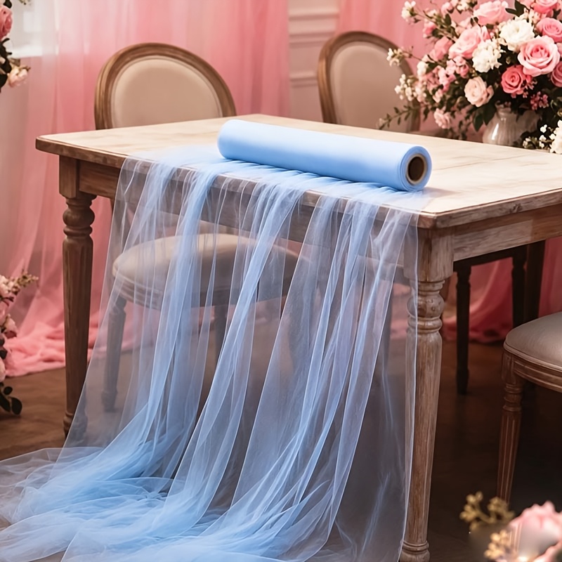 TEMU 1 Rol 20 Meter Romantische Lichtblauwe Transparante Stof, Geschikt voor Projecten, Bruiloftsdecoraties, Valentijnsdag Feestdecoratie,