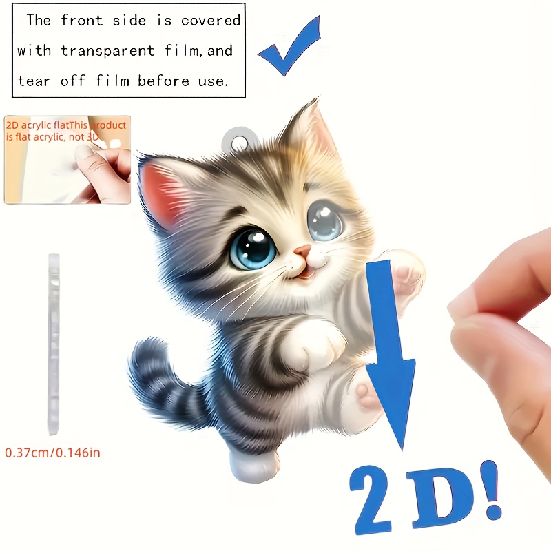 "2d Acrylic F(at?1pcacrylic Cat Keychain With Cartoon Flower Cat Pendant, Cute Animal Themed Keyring, Artistic Acrylic Accessory, Single Piece Decorative Keychain, Christmas Gift For