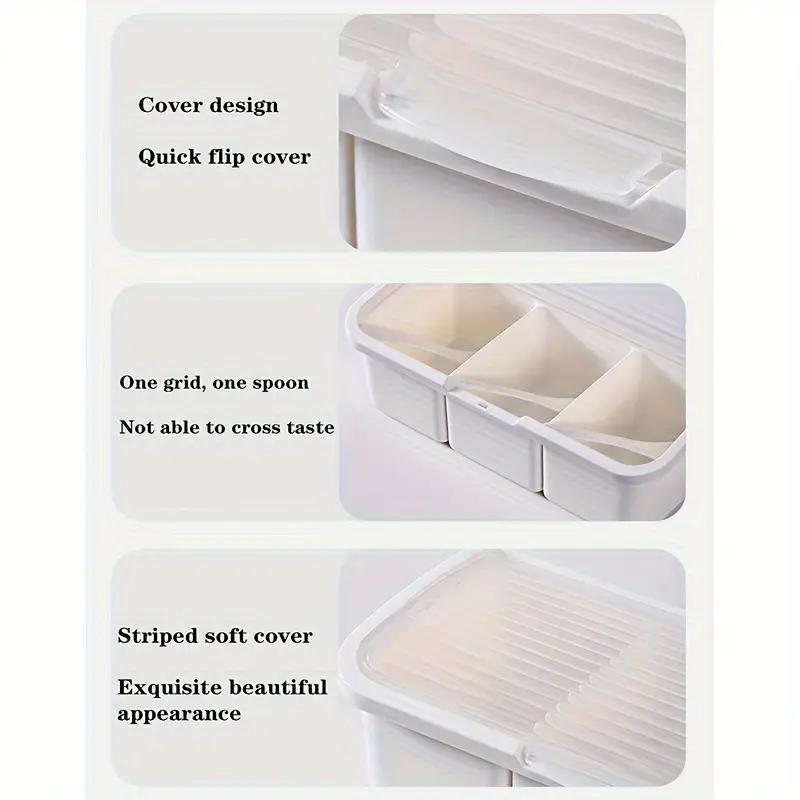 1pc three compartment condiment container with spoon plastic seasoning storage box with lid multi grid spice jars jar holders organizer set Product details 7