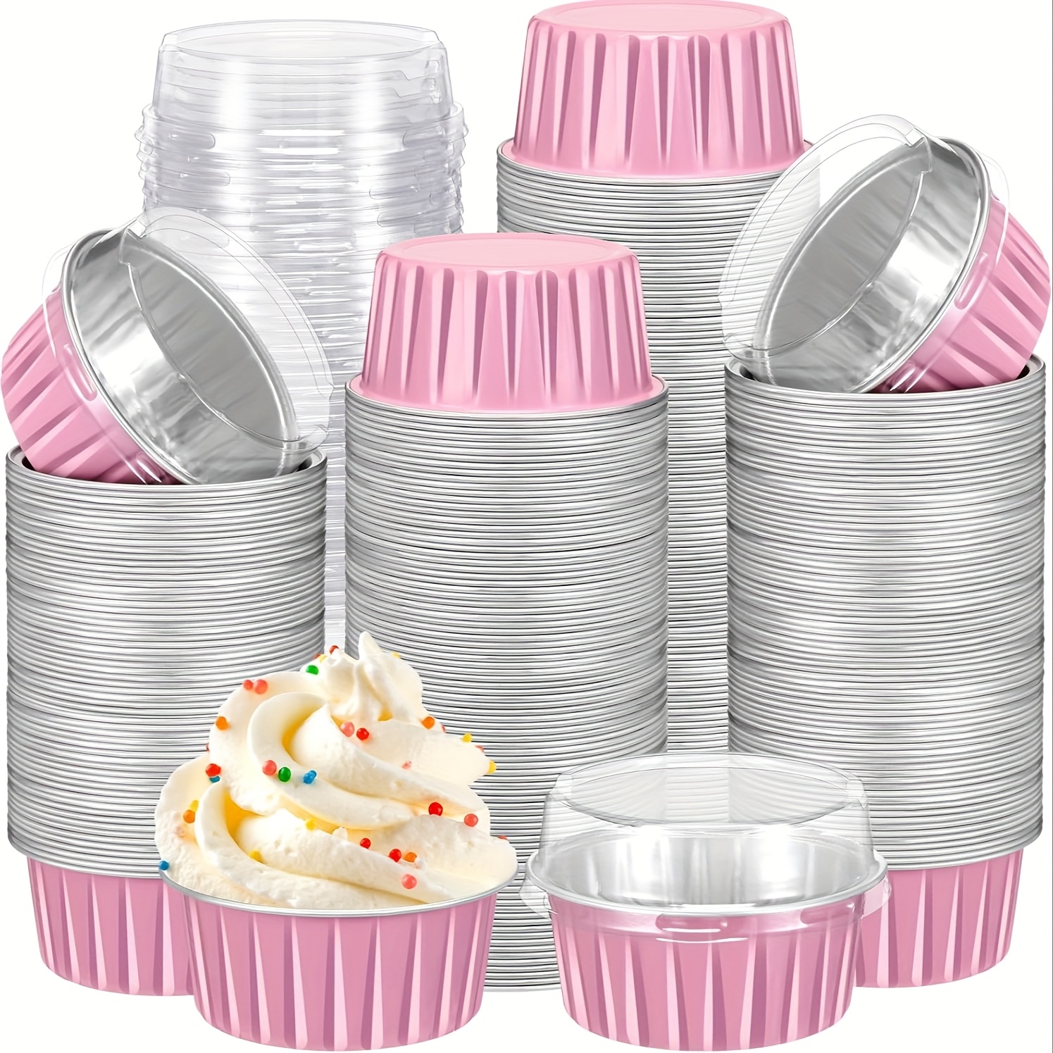TEMU 100 stuks koeienkleurige taartbakjes (50 deksels + 50 doosjes), aluminiumfolie vormpjes met deksels voor muffins, cupcakes & desserts | Wegwerp