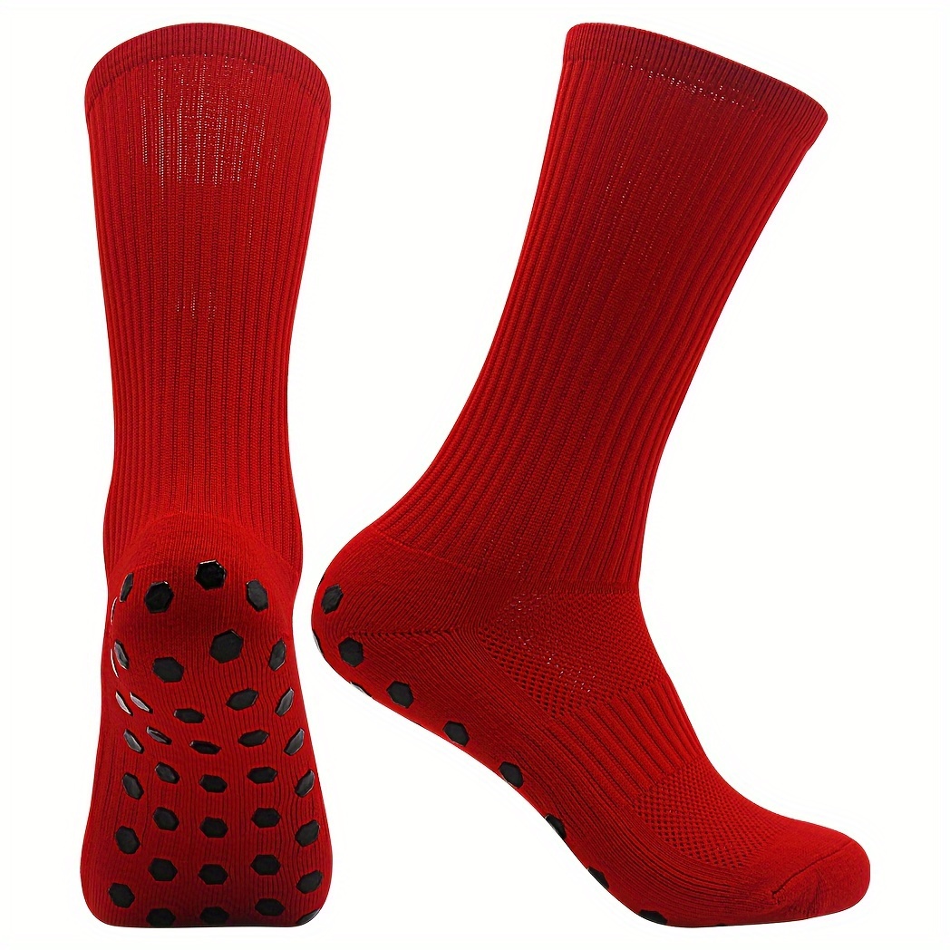 TEMU 1 Pair New Solid Color Men Women Outdoor Sports Breathable Socks Mid-calf Competition Training Hexagonal Anti-slip Silicone Soccer Socks,