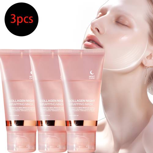 3pcs collagen night graping mask with niacinamide hyaluronic acid deep moisturizing firming ceramide infused for soft suitable for types 75 bonus face mask brush
