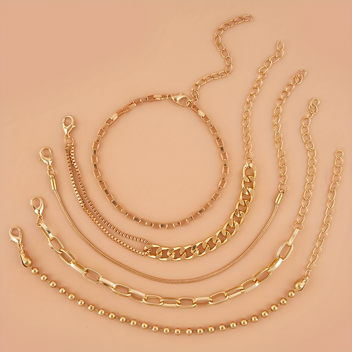 Alternative view of Cinco pulseras de cadena para mujer con estilo, versátiles y creativas para combinar, estilo hip-hop, pulseras…