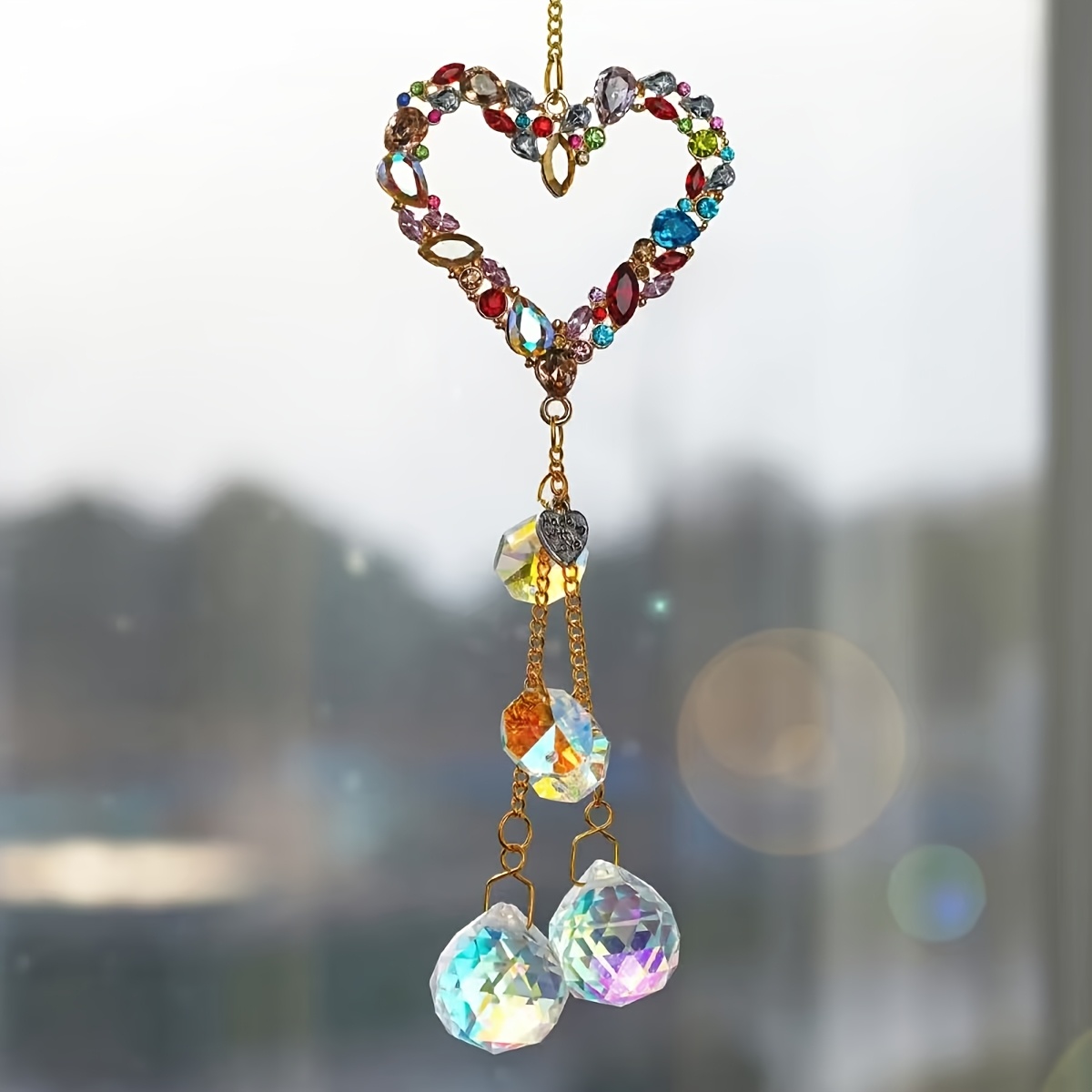 TEMU 1pc Of Stylish And Colorful Heart-shaped Crystal Suncatcher, Suitable For Christmas, Halloween, Valentine's Day, Weddings, Engagements,