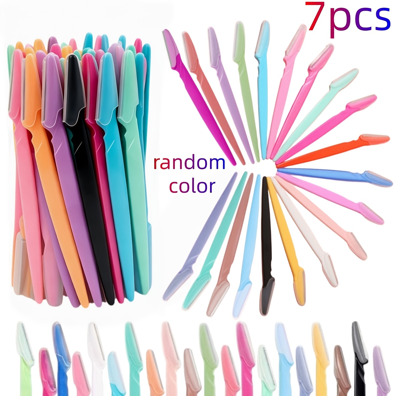 TEMU 7pcs Random Color Premium Eyebrow Razors, Multifunctional Body Trimmers With Sharp & Safety Caps, Ideal Gift For Mother's Day & Valentine's Day