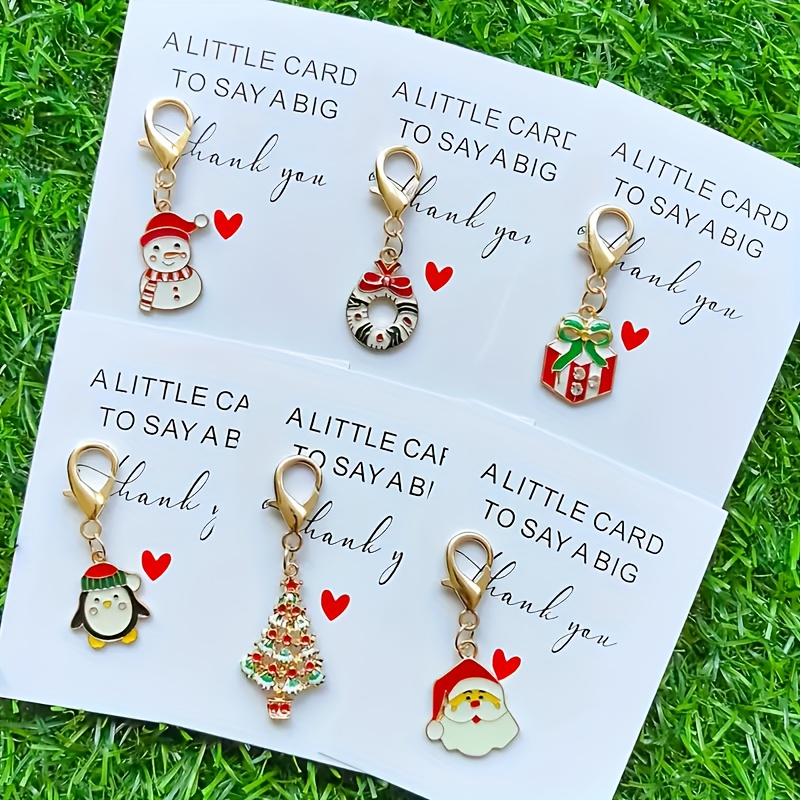 TEMU Set de 6 colgantes navideños para llavero con tarjetas de felicitación, bolsa de regalo de de bolsillo con tema de agradecimiento. Regalo único