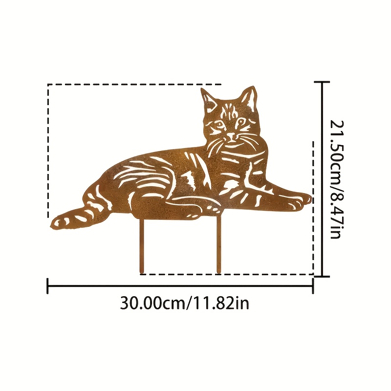 E-shop Gartenstecker-Ornament aus Metall, liegende Katze, natürlich rostiger gefleckter , faltbar platzierbar in Außengärten, Terrassen, für