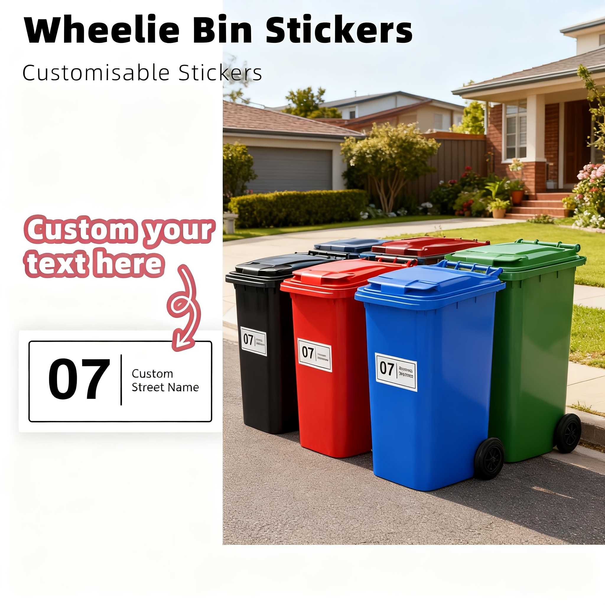 TEMU Custom Wheeled Trash Can Stickers - Personalize Your Trash Can Number And Street Name Decals, Horizontal Design, Easy To Identify, High-quality