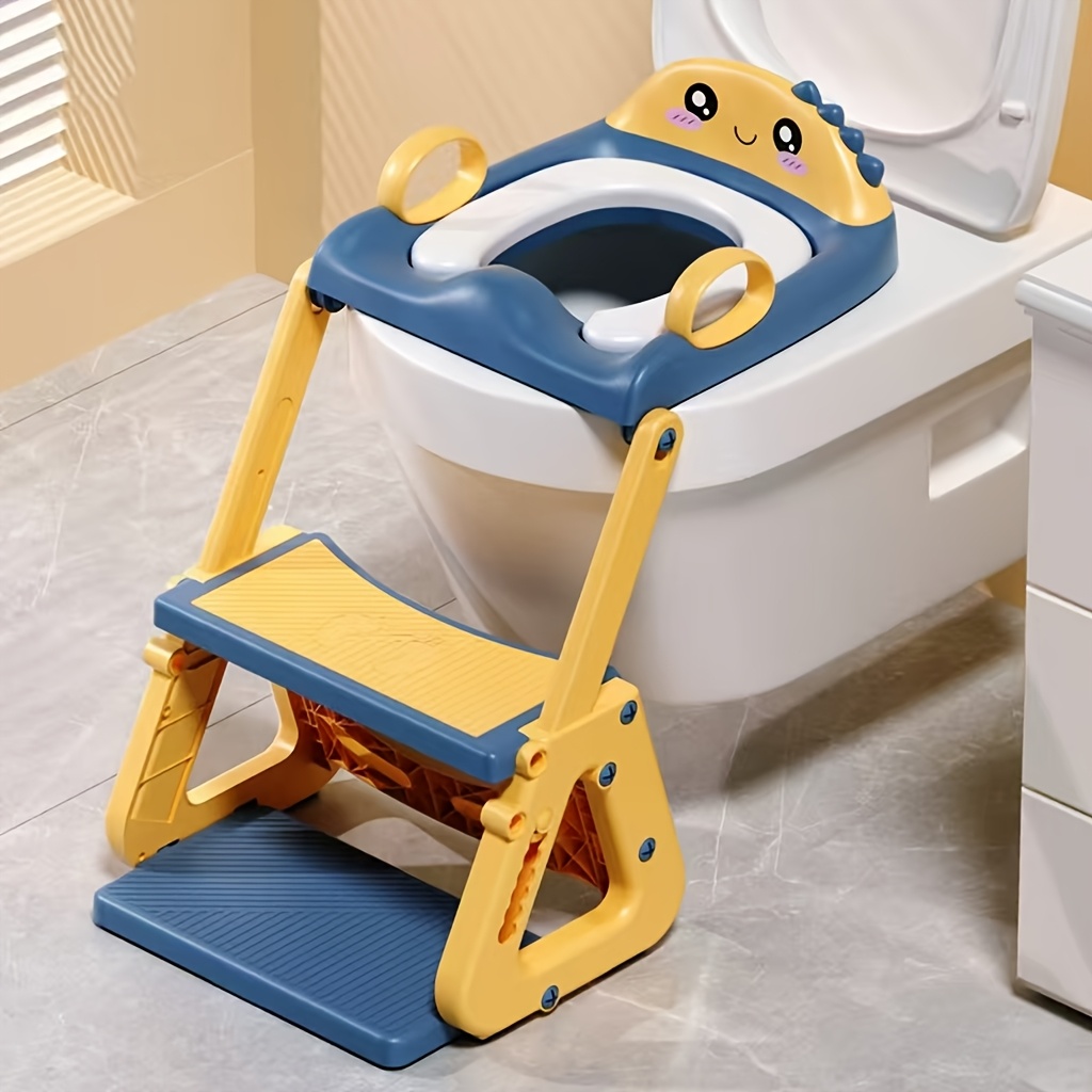 Image of 2-in-1 Kids Toilet Training Seat Stool With Non-slip Footrest - Foldable Adjustable Height Suitable For Home, Travel, Potty Training Aid, Space- Folding Stool With Safe Grab Handle, Step Stairs (gift)
