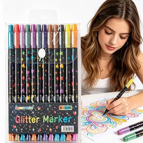 48 colors dual tip glitter marker pens professional art supplies quick ink fine point pen for scrapbooking card making journaling drawing shimmer markers set ideal for artists artistic use