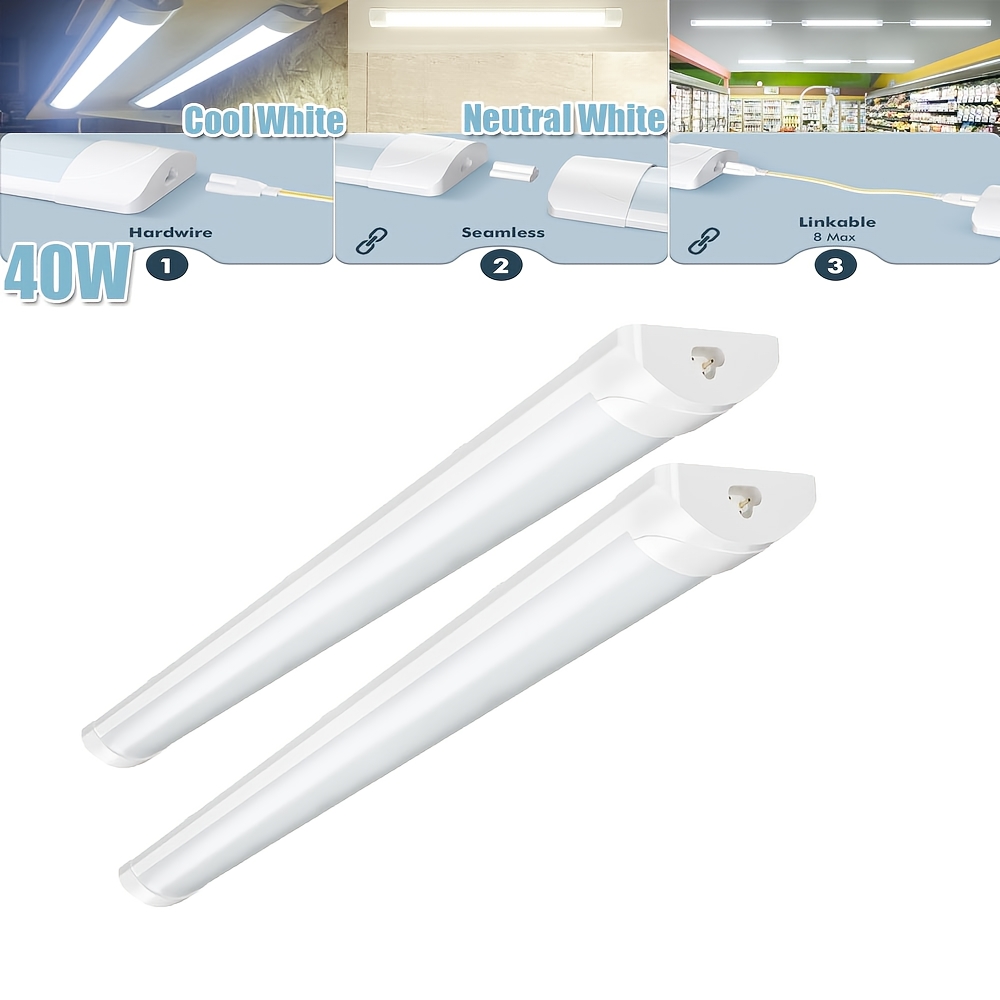 Image of 2pcs 40w Led Batten Lights, Cool White/, Ceiling Lights, To 6 Lights, For Garage, Workshop, Basement And Storage Room