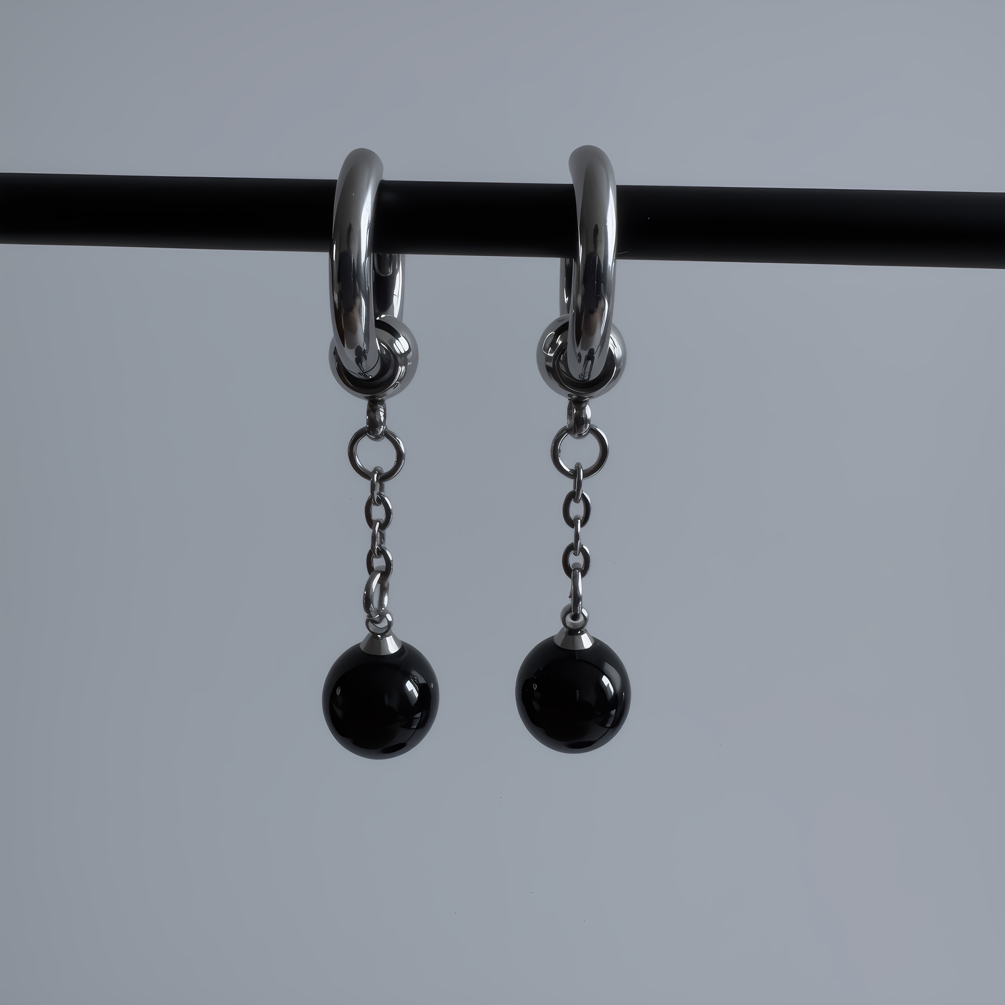 Image of A Pair Of Colorful Agate Stainless Steel O-shaped Chain Earrings For Women