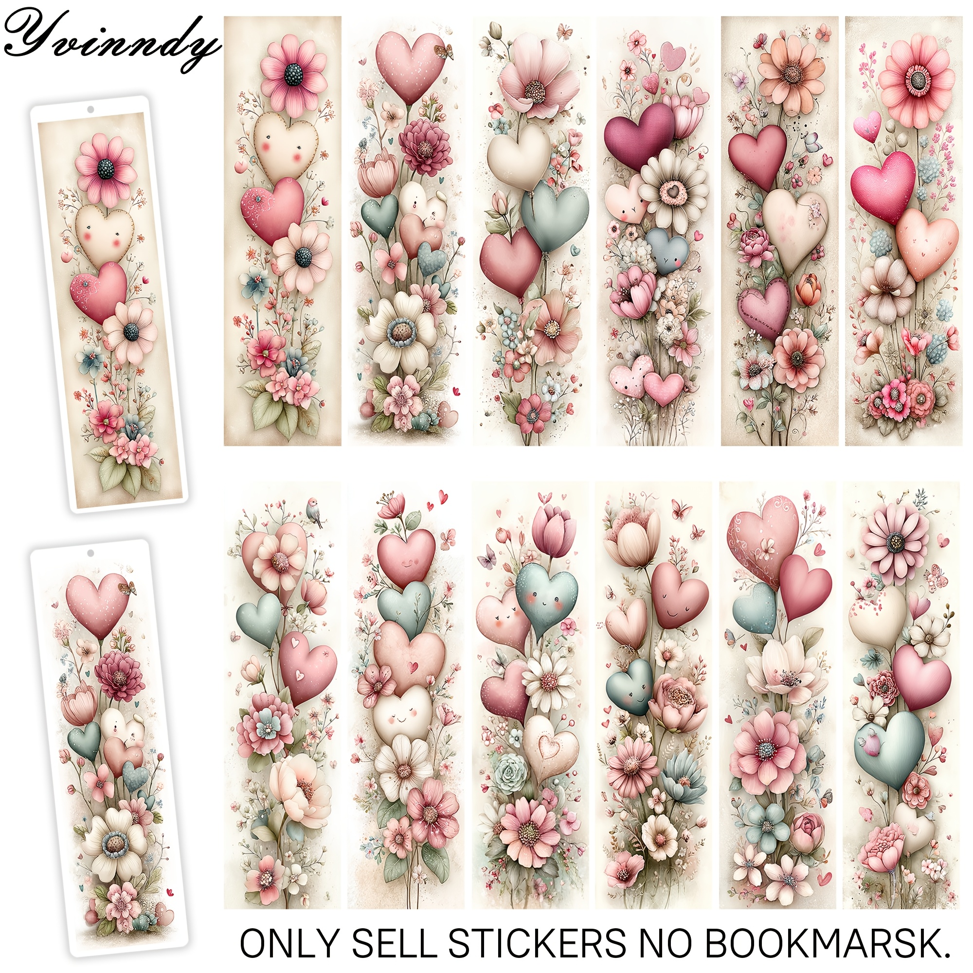 TEMU étanche floral pastel cœur Transfert UV DTF, 24pcs Fleur aquarelle & Cœur UV DTF Fournitures d'esthétique pour journal