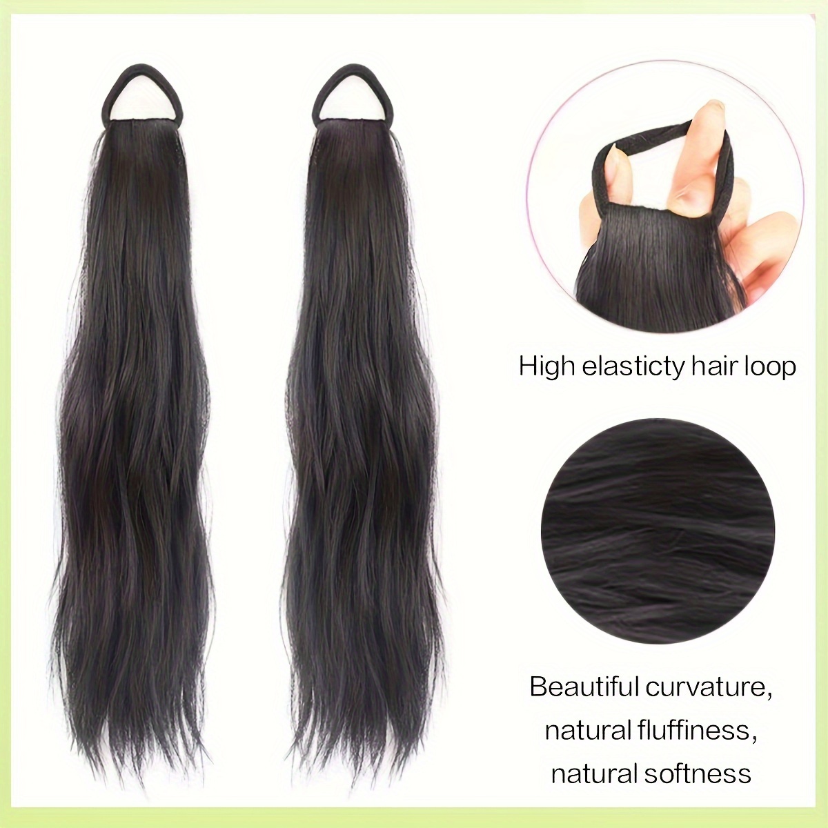 elegant 2 pack womens tie in ponytail extensions versatile synthetic long hair natural looking slightly curly high   loop all ages fit multiple styling options 20 inch hairpiece details 2