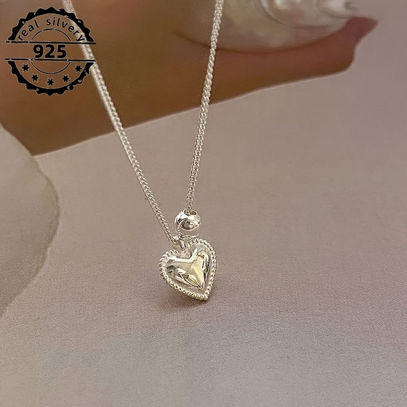 

S925 Sterling Silver Necklace Round Beads Geometric Clavicle Chain Heart-shaped Daily Commuter Style Necklace Design Necklace 2.45g/0.086oz