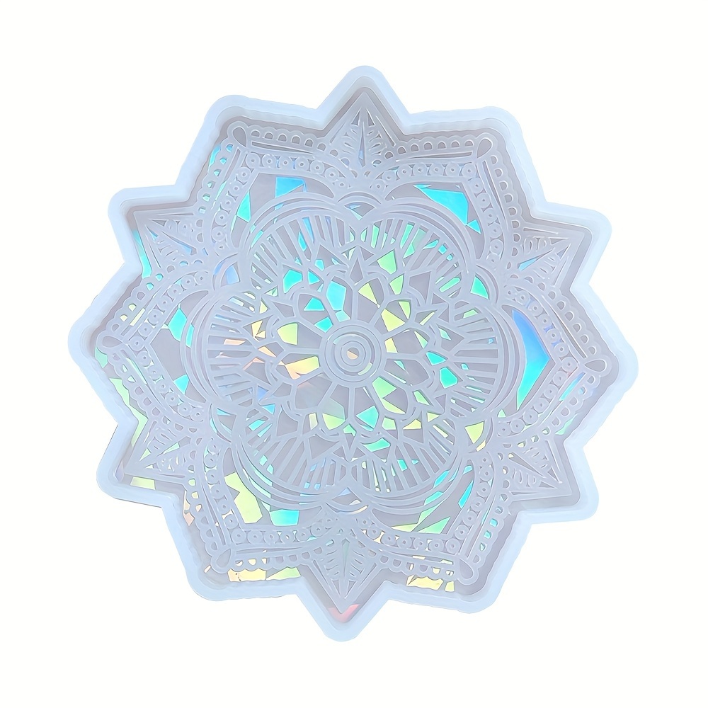 Image of 1pc Mandala Holographic Laser Silicone Coaster Mold Mandala Holographic Laser Coaster Mandala Flower Desktop Decoration Holographic Coaster